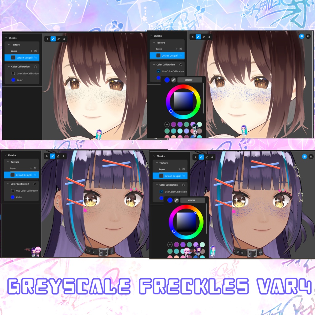 FREE Freckles for VRoid (with Emission Maps) ✧ VRoid 用の無料そばかす (発光マップ付き)