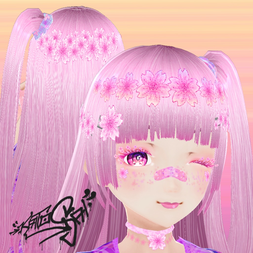 FREE Sakura Spring Makeup + Choker + Hairpin + Face Stamps for VRoid *fixed*