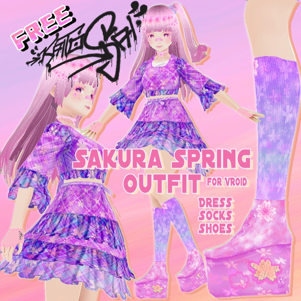 FREE Sakura Spring Outfit for Vroid (Dress + Shoes + Socks)