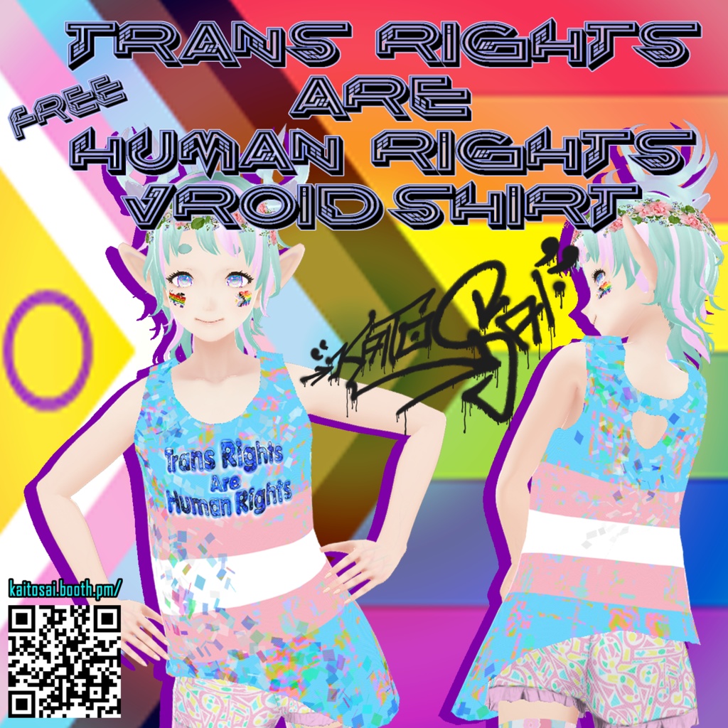 🌈 "Trans Rights Are Human Rights" 🏳️‍⚧️ uneven long shirt for VRoid (FREE)