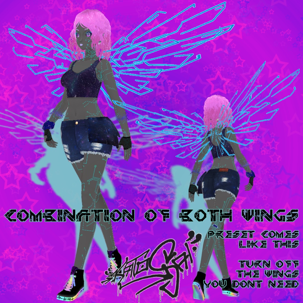 Cyber Pixie and Cyber Angel Wings for VRoid Stable FREE