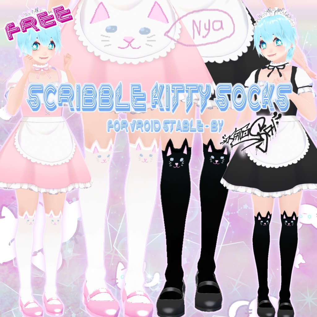 Scribble Kitty Socks for VRoid (free) / 猫顔の靴下