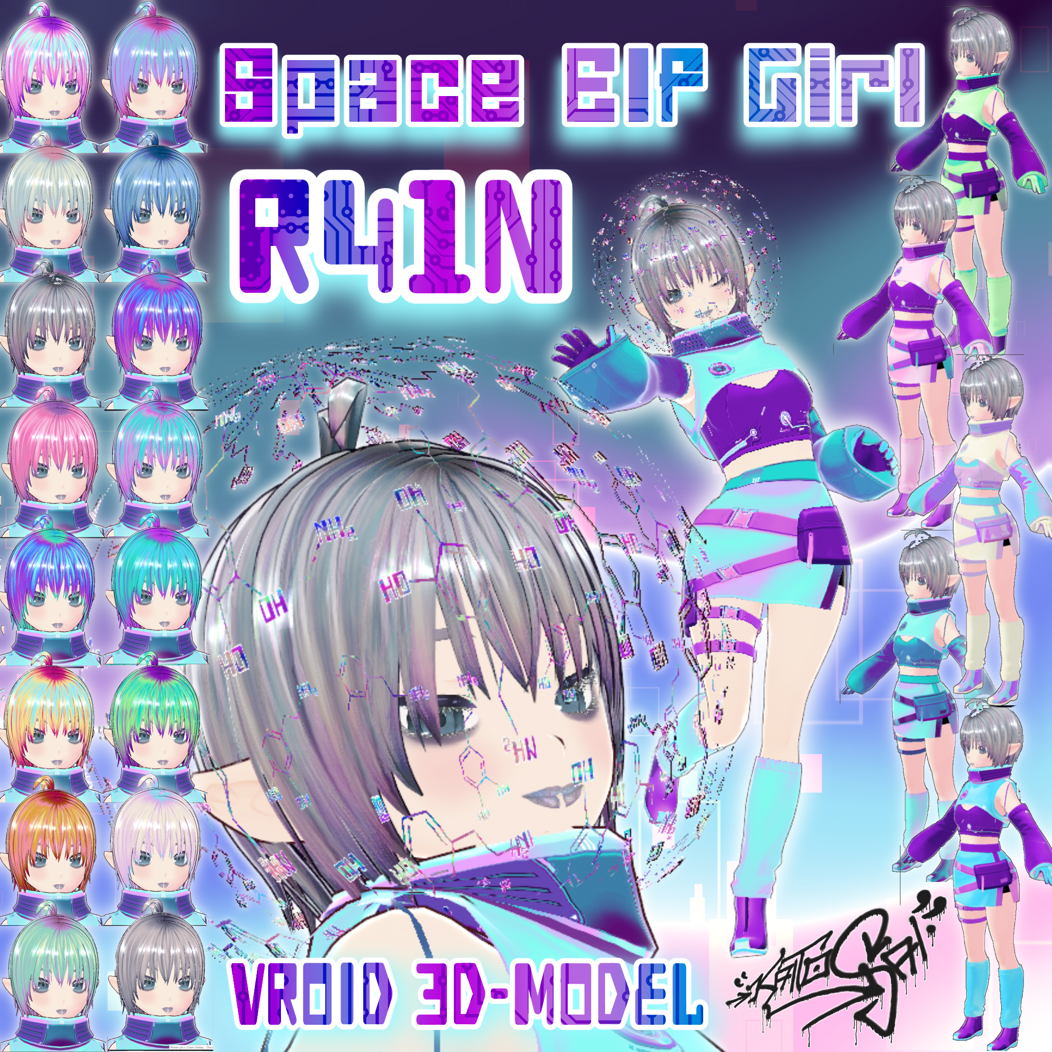 Model R41N for VTuber / VRChat (VRM + .VROID) + Hair Texture Pack ...