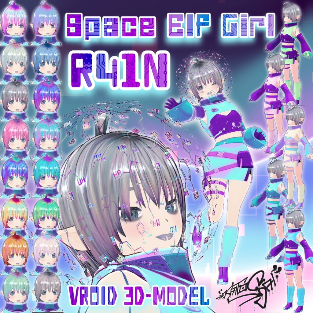 Model R41N for VTuber / VRChat (VRM + .VROID) + Hair Texture Pack - Astro Cyber Elf Babe ☾ VTuber / VRChat (VRM + .VROID) + ヘアテクスチャ パック用モデル R41N - Astro Cyber​​ Elf Babe