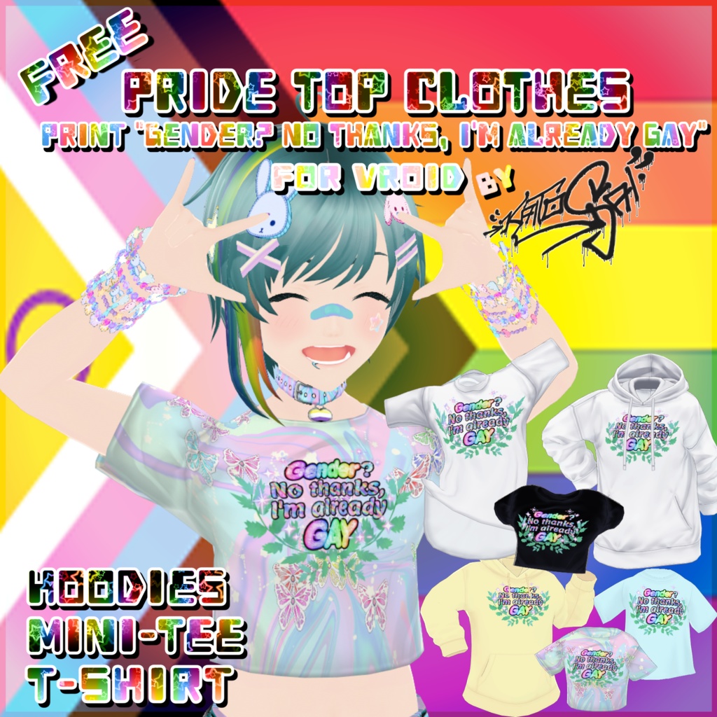 🌈 PRIDE Shirts/Hoodies/Tops 🏳️‍🌈 for VRoid (FREE) "Gender? No thanks, I'm already Gay"