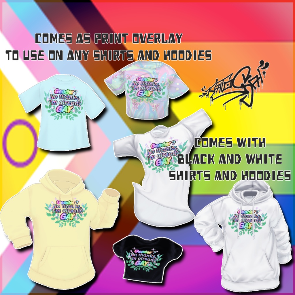 🌈 PRIDE Shirts/Hoodies/Tops 🏳️🌈 for VRoid (FREE) "Gender? No thanks, I'm already Gay"