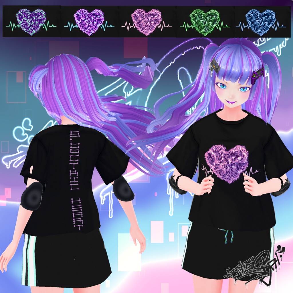 Hoodie & Shirts set "electric heart" Free for VRoid