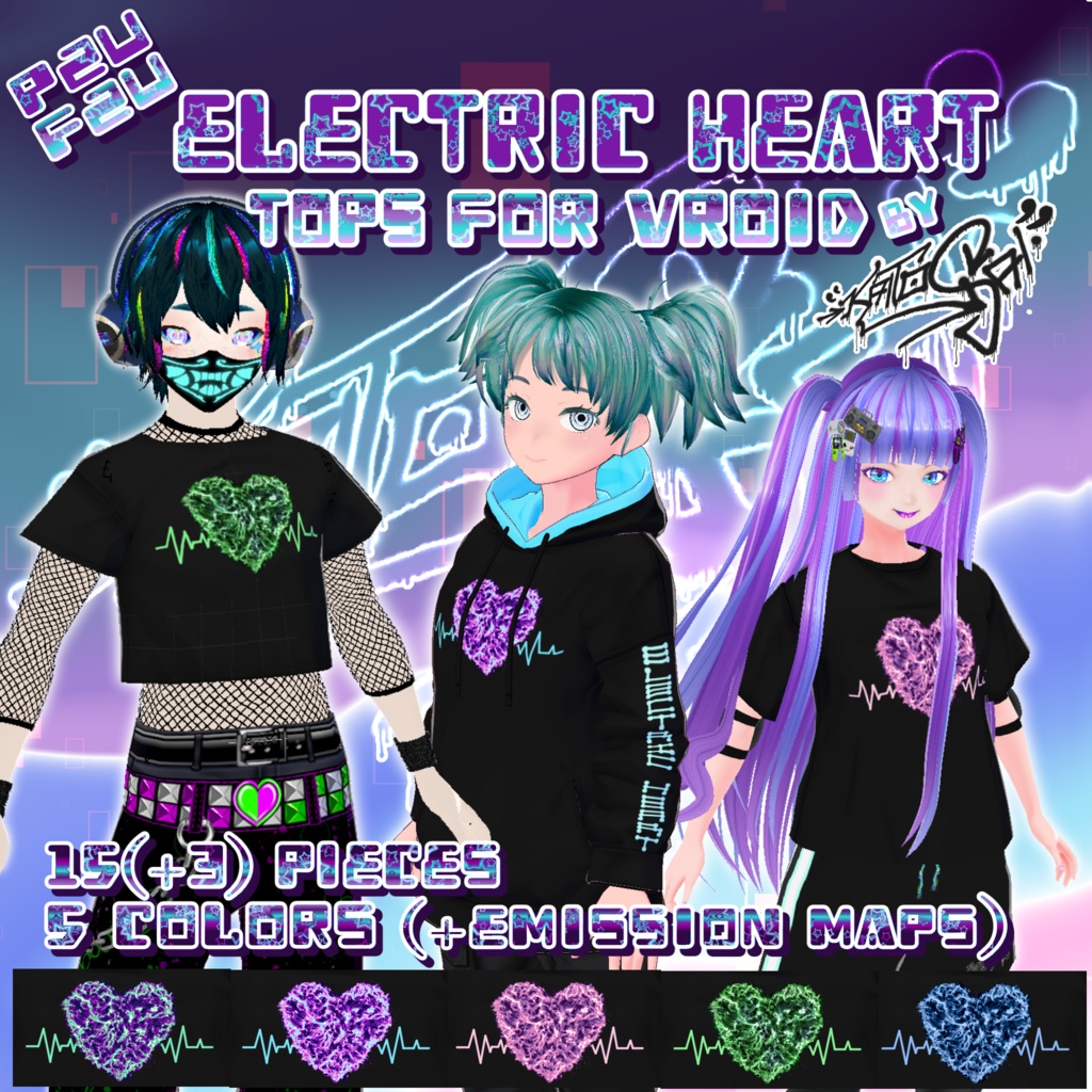 Hoodie & Shirts set "electric heart" Free for VRoid