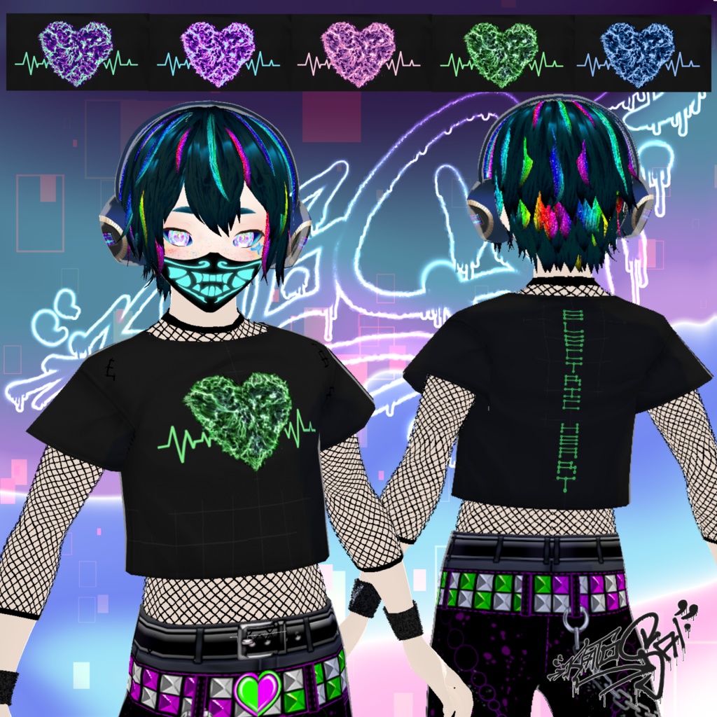 Hoodie & Shirts set "electric heart" Free for VRoid