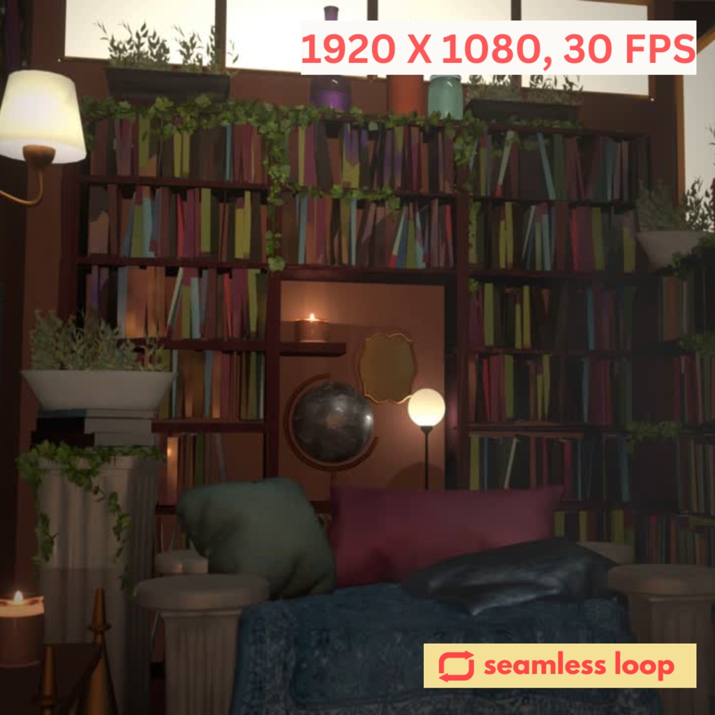 【Animated Background】Cozy & Dark Book Room