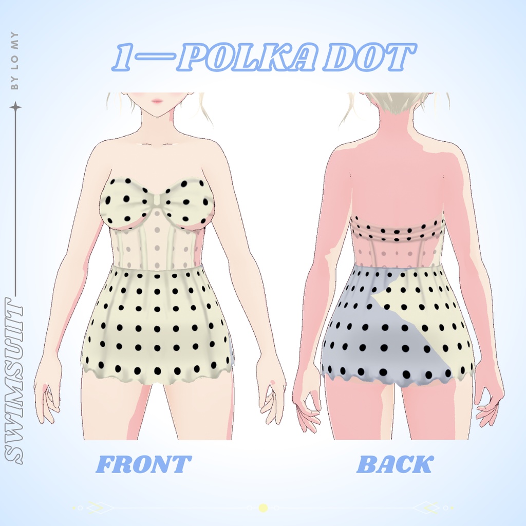 【VRoid】Short Dress / Swimsuit Pattern - Polka Dot, Checkered, Stripes