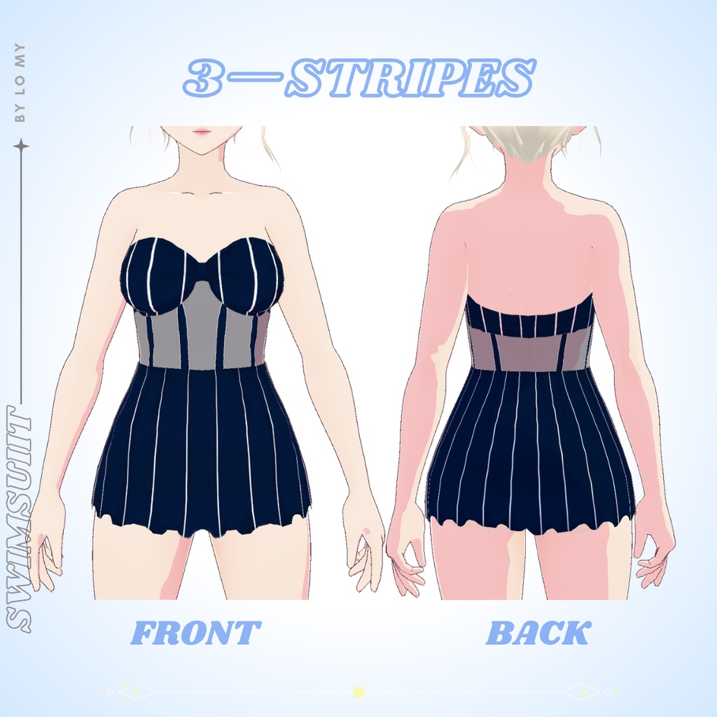 【VRoid】Short Dress / Swimsuit Pattern - Polka Dot, Checkered, Stripes