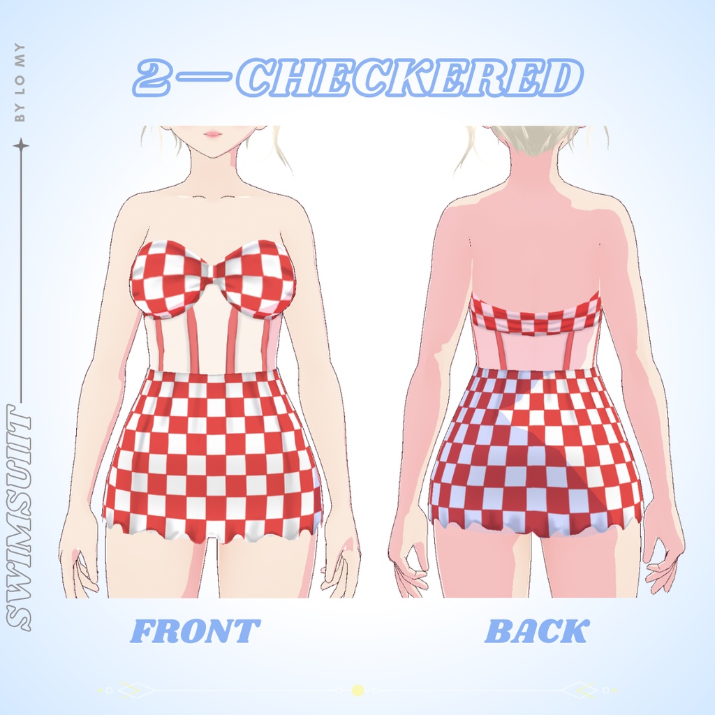 【VRoid】Short Dress / Swimsuit Pattern - Polka Dot, Checkered, Stripes