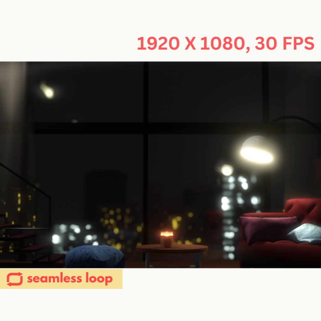 【Animated Background】Night City View Apartment Cozy & Dark