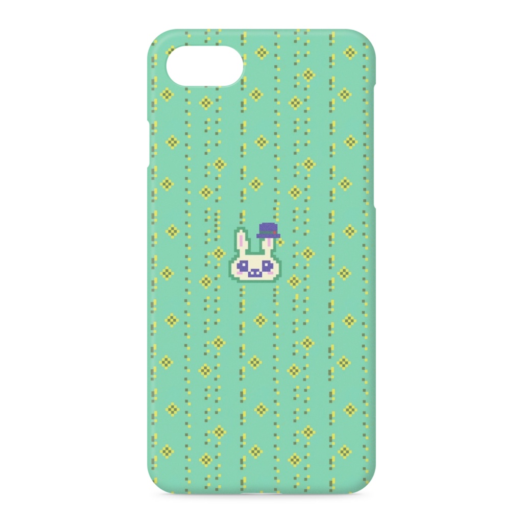 【しあわせうさぎ】iPhoneケース(green〜お気に入りの帽子・blue)