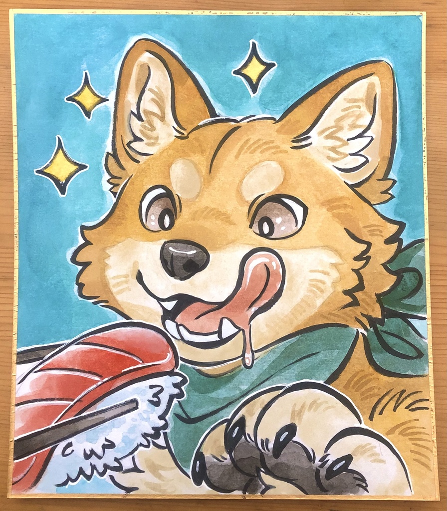 【水彩原画色紙】Sushi Shiba