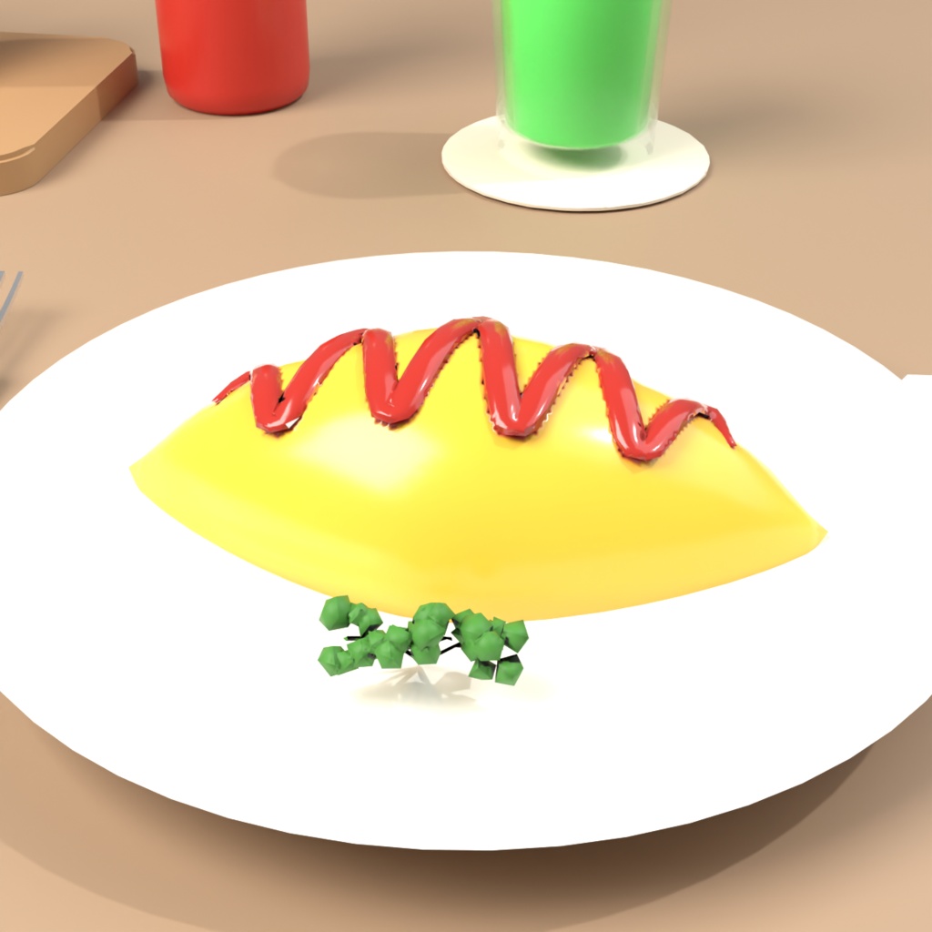 【VRChat想定】喫茶店のランチセット 3Dモデル(ナポリタン・オムライス・ミックスサンド・メロンソーダ 16点)