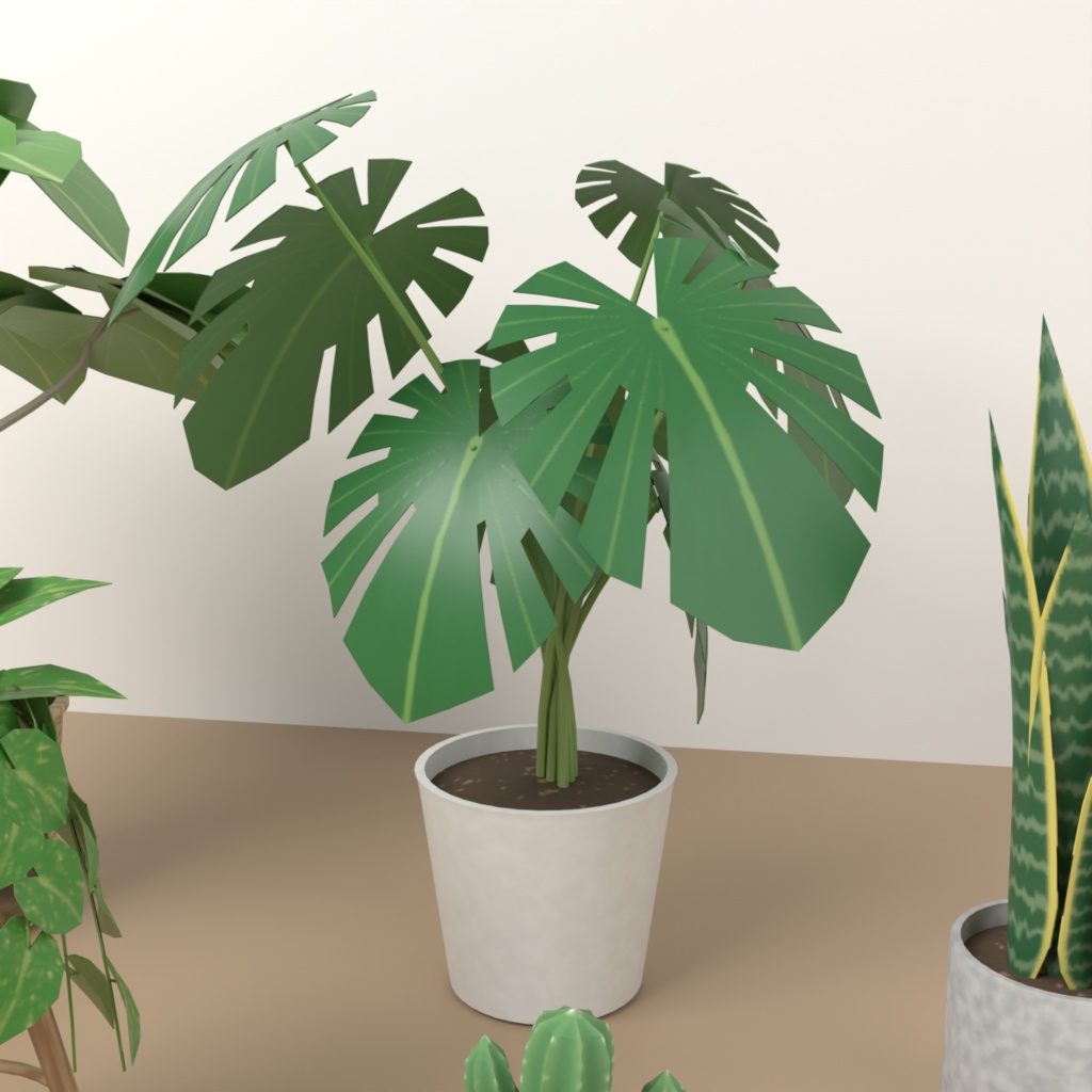 【VRChat想定】観葉植物の鉢セット 3Dモデル(モンステラ・ウンベラータ・サンスベリア・ポトス・サボテンなど 7点)