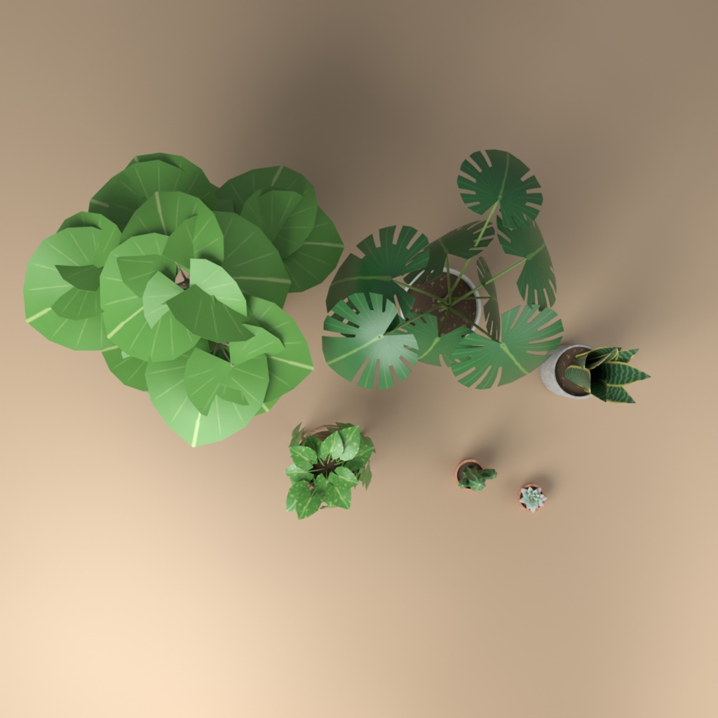 【VRChat想定】観葉植物の鉢セット 3Dモデル(モンステラ・ウンベラータ・サンスベリア・ポトス・サボテンなど 7点)