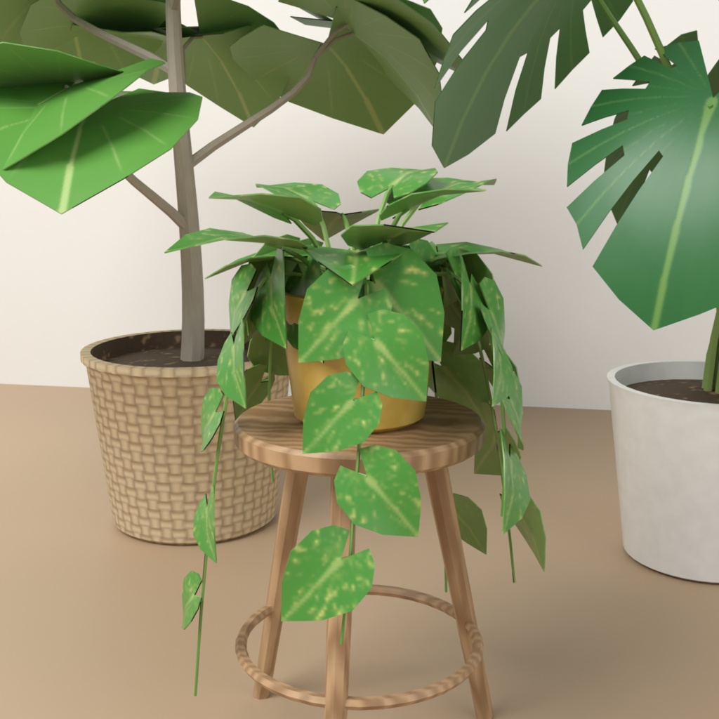 【VRChat想定】観葉植物の鉢セット 3Dモデル(モンステラ・ウンベラータ・サンスベリア・ポトス・サボテンなど 7点)