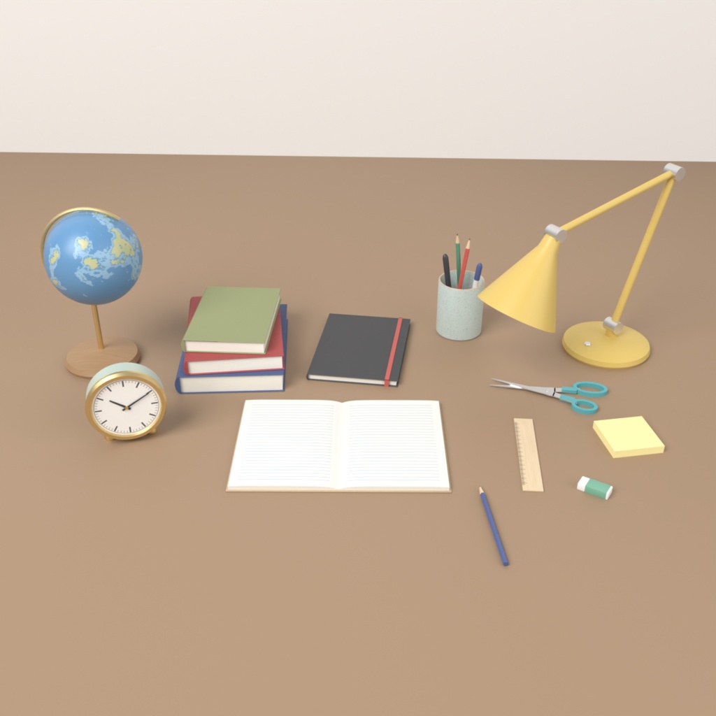 【VRChat想定】デスク・文房具セット 3Dモデル(デスクライト・ノート・本・地球儀・置き時計など 16点)