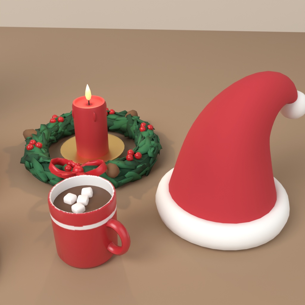 【VRChat想定】クリスマス小物セット 3Dモデル(ツリー・プレゼント・リース・ケーキ・サンタ帽など 17点)