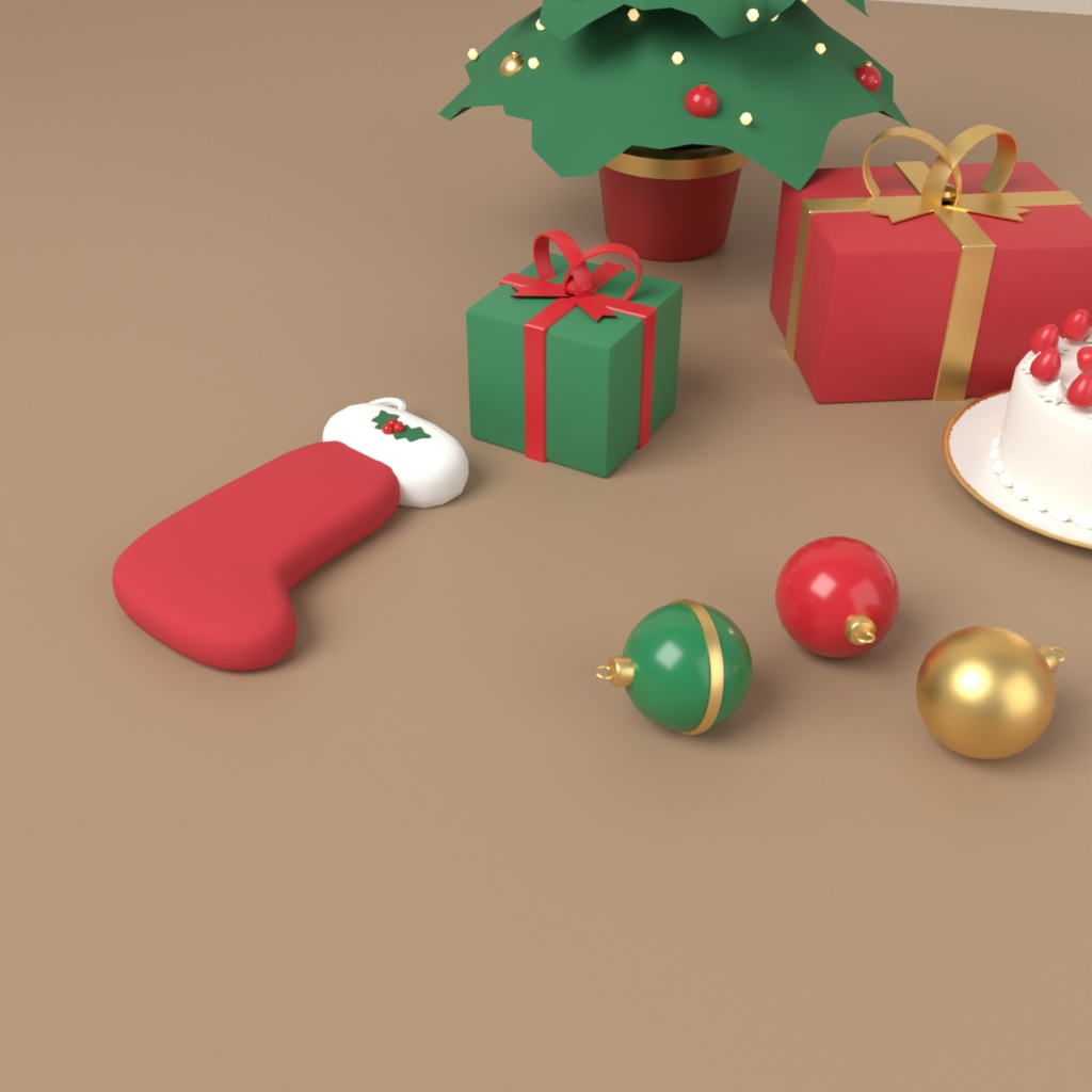 【VRChat想定】クリスマス小物セット 3Dモデル(ツリー・プレゼント・リース・ケーキ・サンタ帽など 17点)