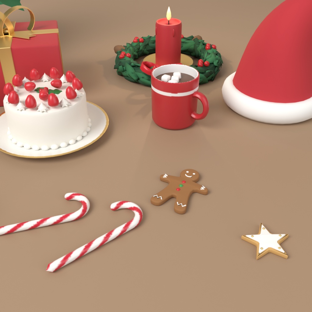 【VRChat想定】クリスマス小物セット 3Dモデル(ツリー・プレゼント・リース・ケーキ・サンタ帽など 17点)