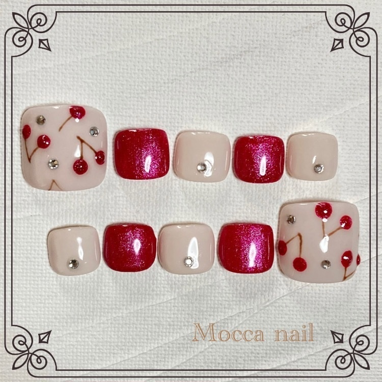 138】さくらんぼ マグネットレッド フットネイルチップ - もっかnail - BOOTH