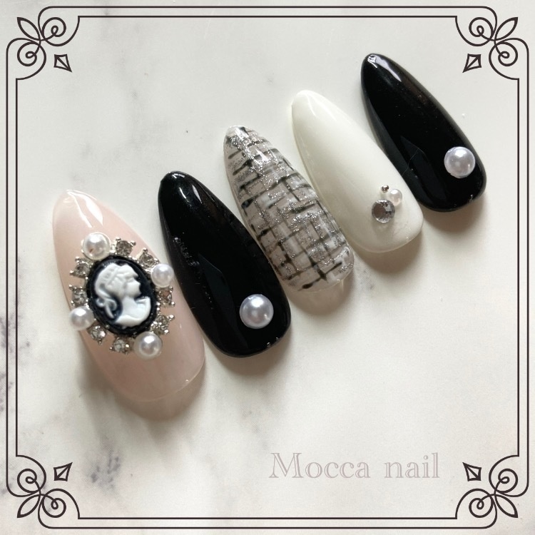 600】カメオツイード モノトーン ネイルチップ - もっかnail - BOOTH 