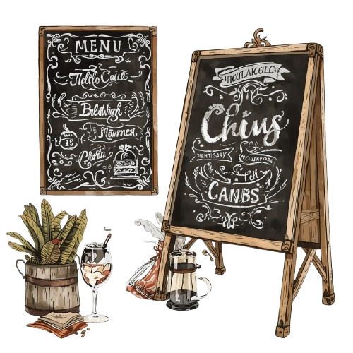 【カフェシリーズ】水彩アンティーク風クリップアート12種類セット/背景透過PNG