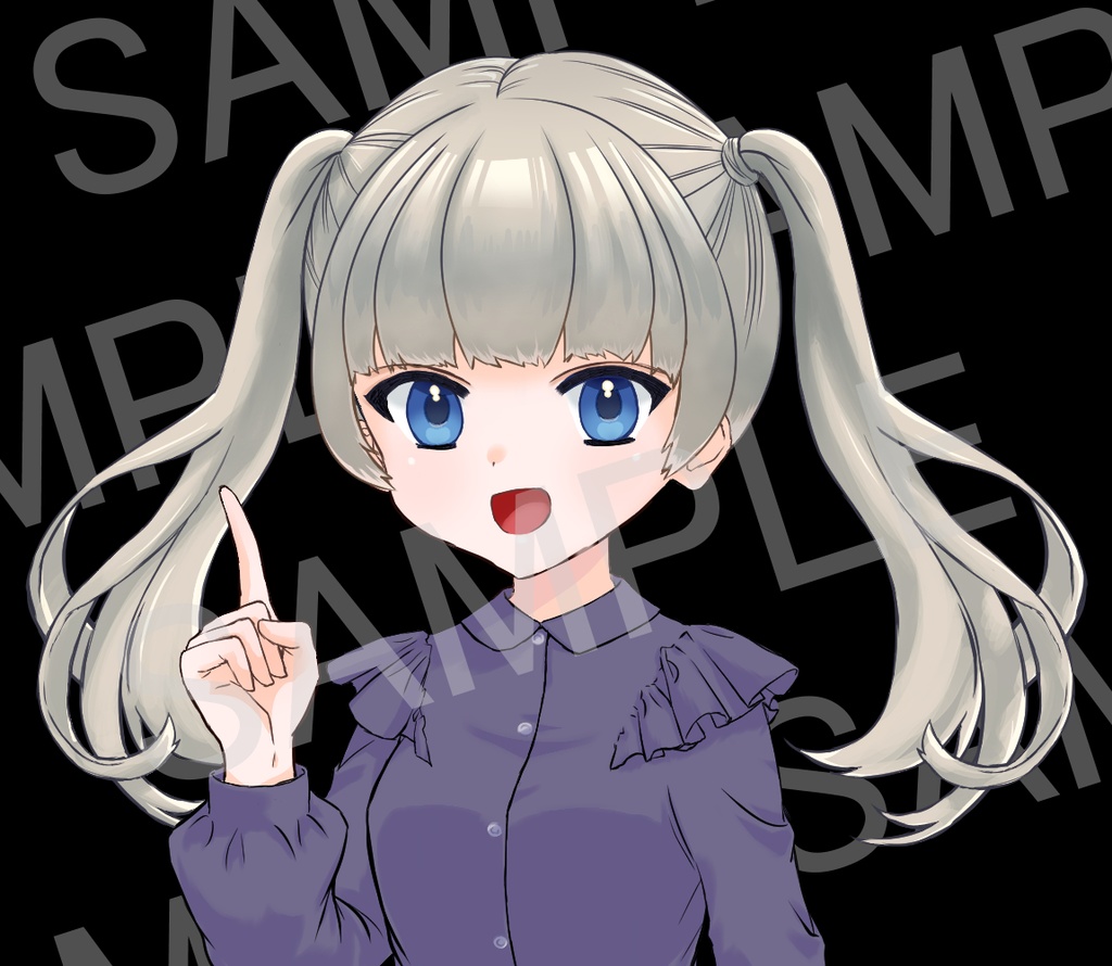 キャラクター素材 銀髪ツインテール