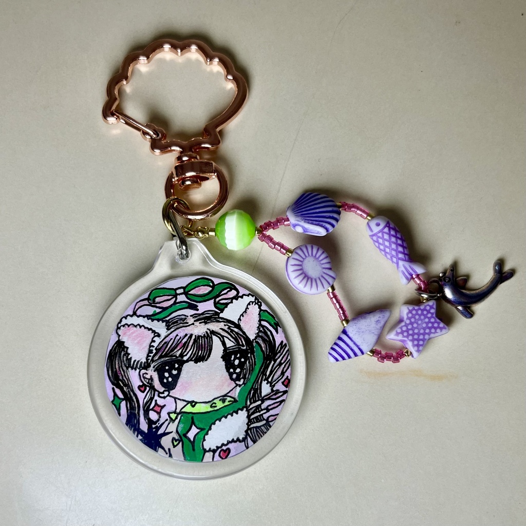 【原画キーホルダー】ピンクもこもこねこ‪ෆ‪.*･ﾟ