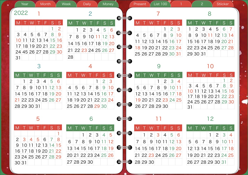 2022システム手帳 2021.12月〜2022.12