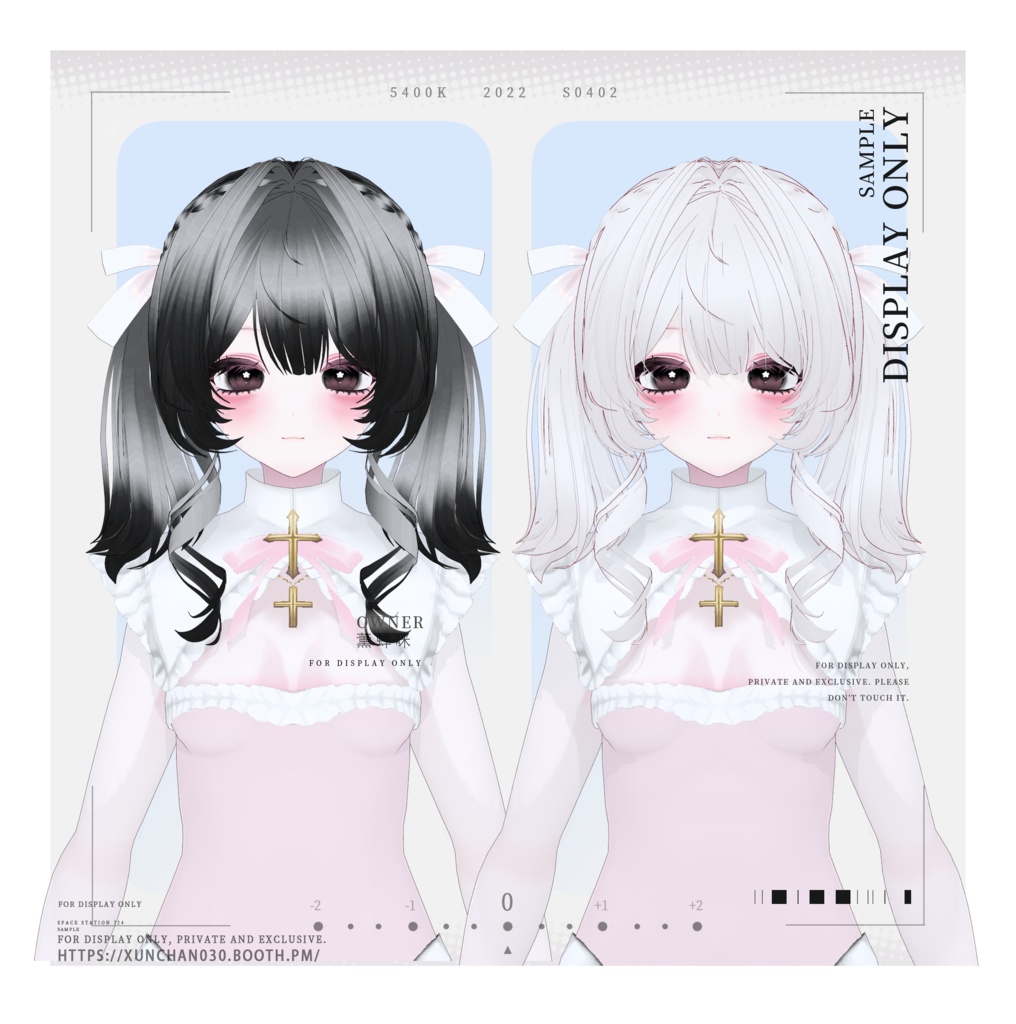 【(11色)VRoid/hair】可愛いリボン付きローツインテール/Cute Low Twin Tails with Bows/低双马尾