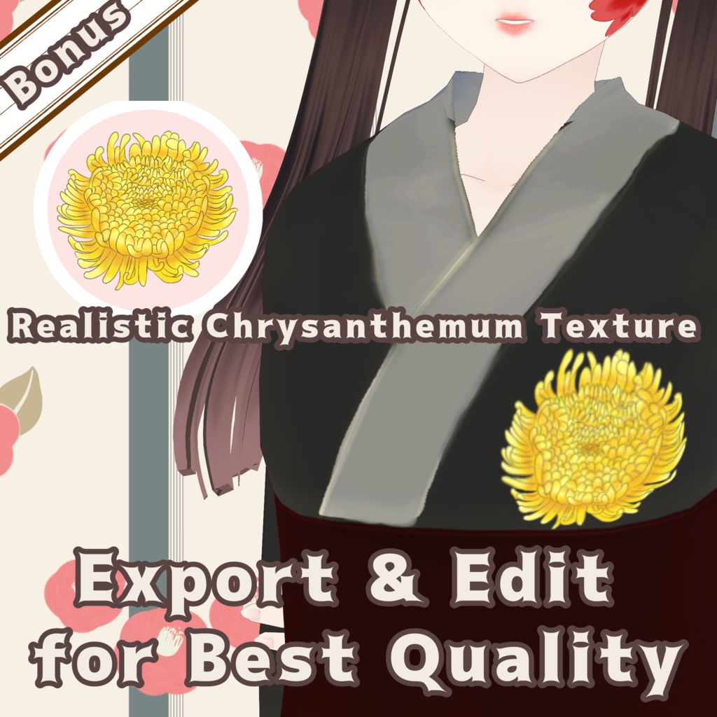 【VRoidスタンプ対応!】和の華で魅せる フェイス&瞳ハイライト装飾テクスチャ