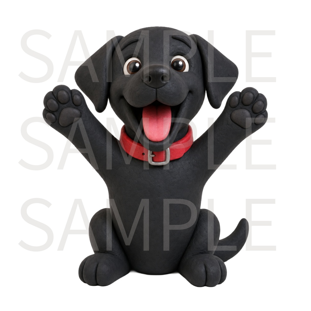 【動画用素材】クレイアート風黒ラブ 表情・ポーズ20種セット(背景透過PNG)/ 3D clay-style Black Labrador Retriever