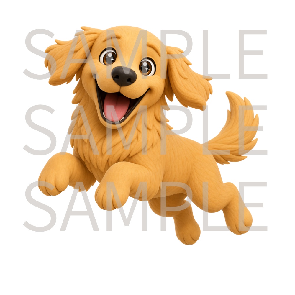 【動画用素材】クレイアート風ゴールデンレトリバー表情・ポーズ20種セット(背景透過PNG)/ 3D clay-style Golden Retriever