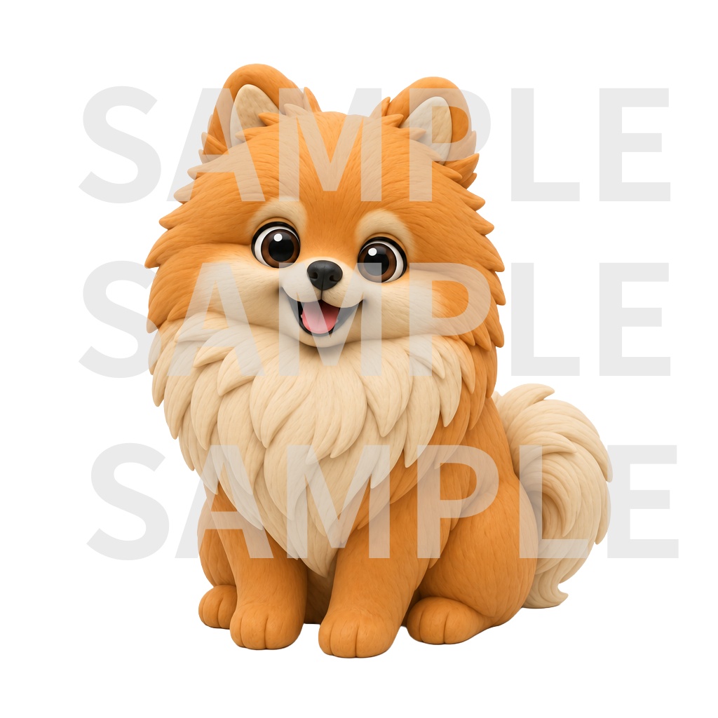 【動画用素材】クレイアート風ポメラニアン 表情・ポーズ20種セット(背景透過PNG)/ 3D clay-style Pomeranian