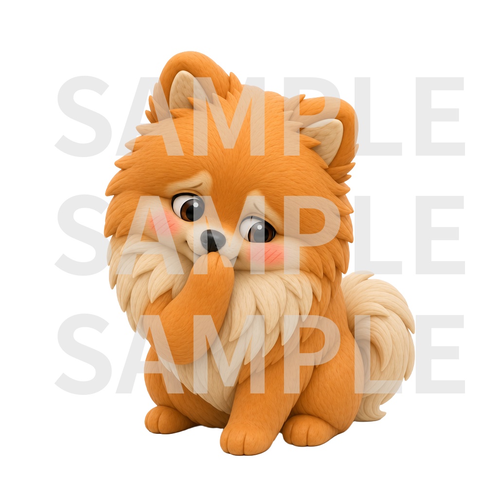 【動画用素材】クレイアート風ポメラニアン 表情・ポーズ20種セット(背景透過PNG)/ 3D clay-style Pomeranian