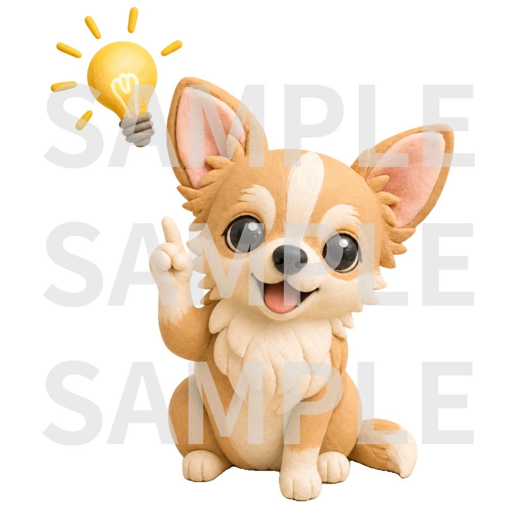【動画用素材】クレイアート風チワワ 表情・ポーズ20種セット(背景透過PNG)/ 3D clay-style chihuahua