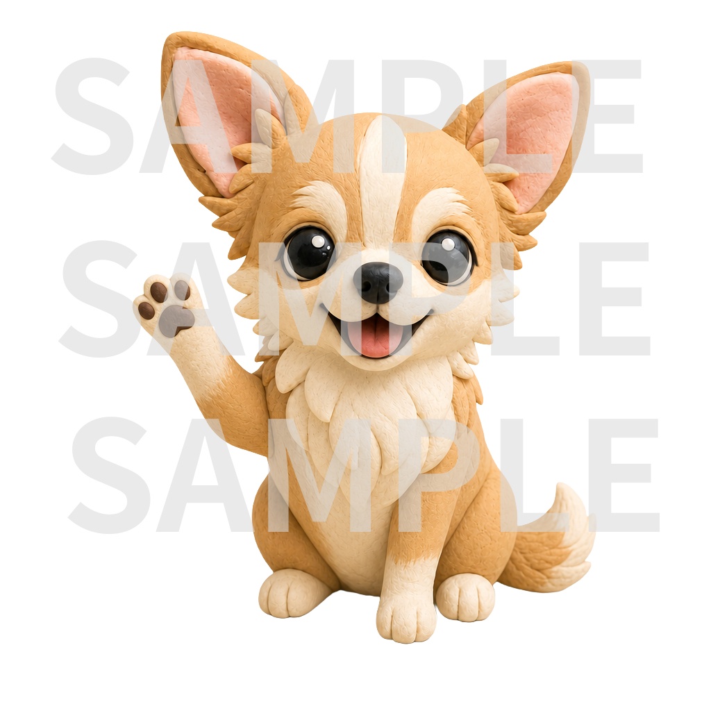 【動画用素材】クレイアート風チワワ 表情・ポーズ20種セット(背景透過PNG)/ 3D clay-style chihuahua