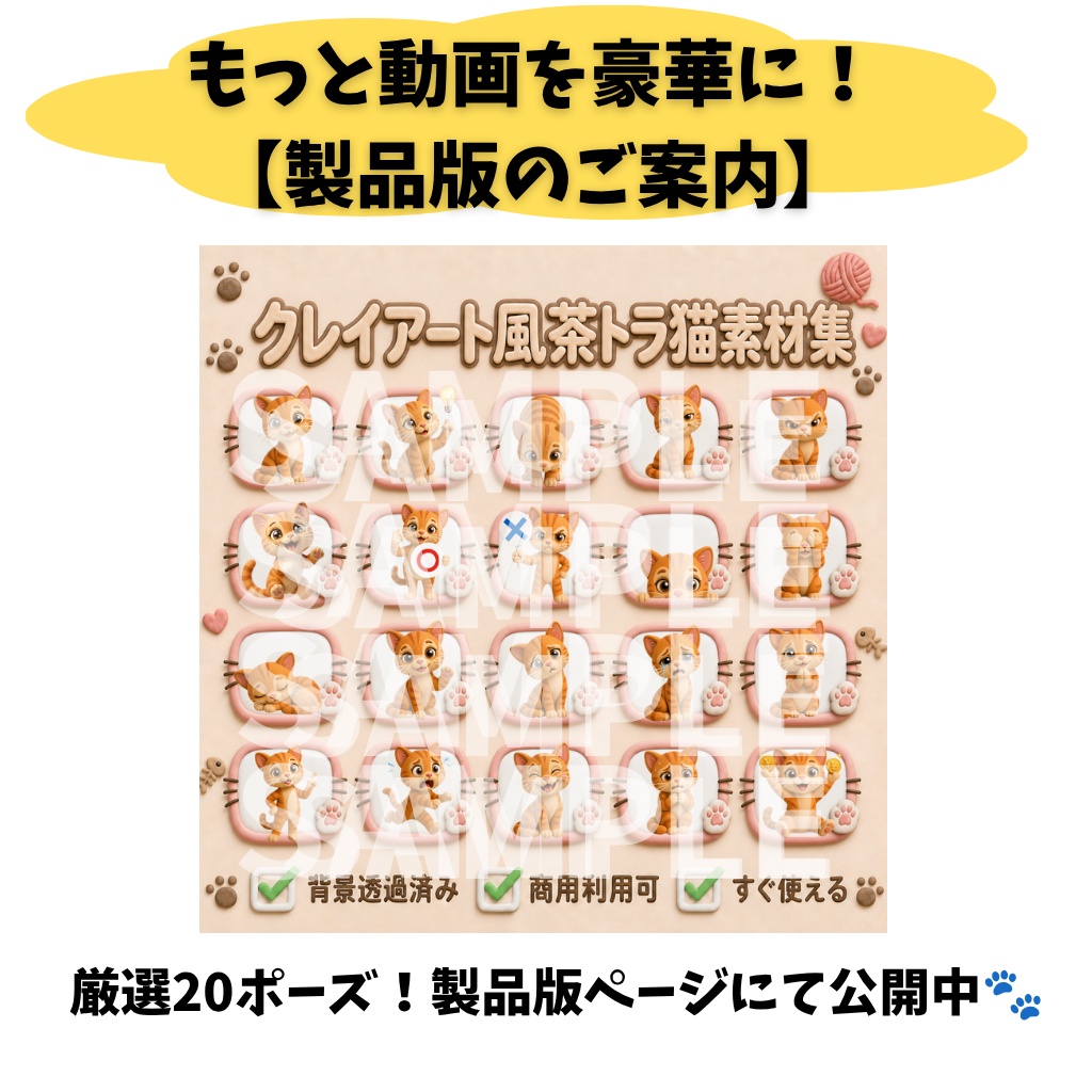 【無料お試し版】3Dクレイ調 茶トラ猫素材パック(背景透過PNG・1種)