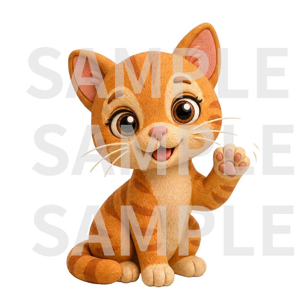【動画用素材】クレイアート風茶トラ猫 表情・ポーズ20種セット(背景透過PNG)/ 3D clay-style Orange tabby cat