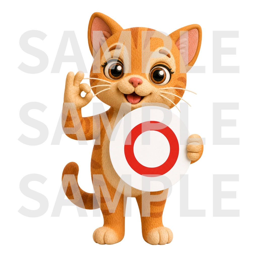 【動画用素材】クレイアート風茶トラ猫 表情・ポーズ20種セット(背景透過PNG)/ 3D clay-style Orange tabby cat