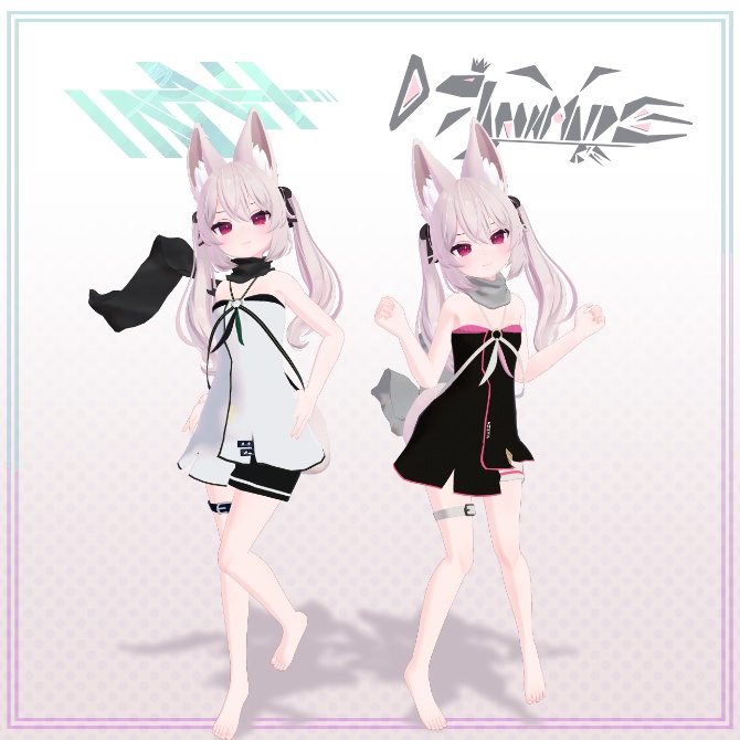 スカーフはためくモノトーンコーデ【カリン衣装】