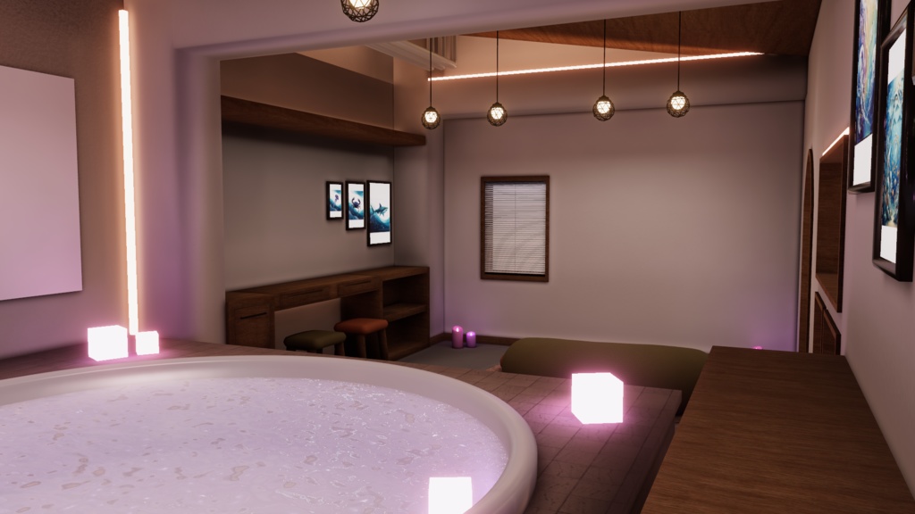 VRChatワールド「Lumilago(ルミラーゴ)」(デカいプロジェクターとプールがあるお部屋)