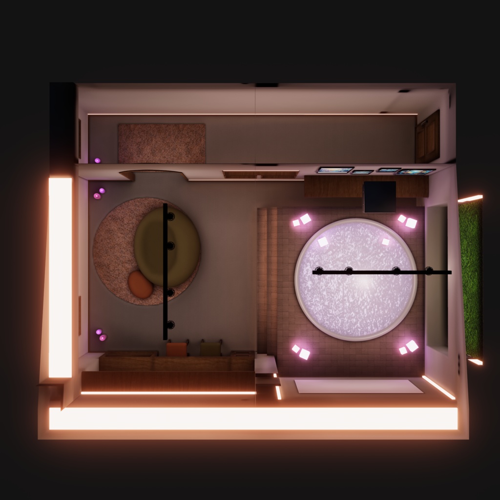 VRChatワールド「Lumilago(ルミラーゴ)」(デカいプロジェクターとプールがあるお部屋)