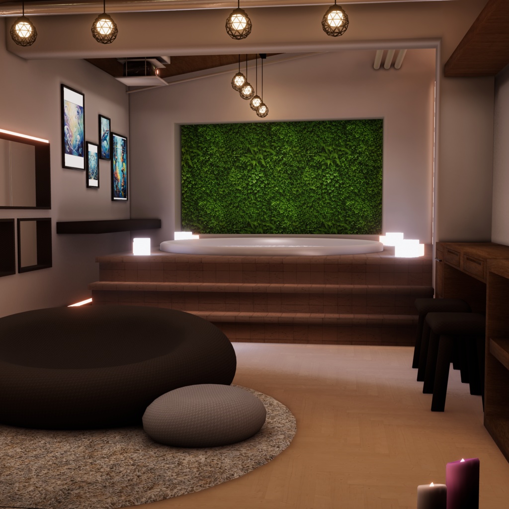 VRChatワールド「Lumilago(ルミラーゴ)」(デカいプロジェクターとプールがあるお部屋)