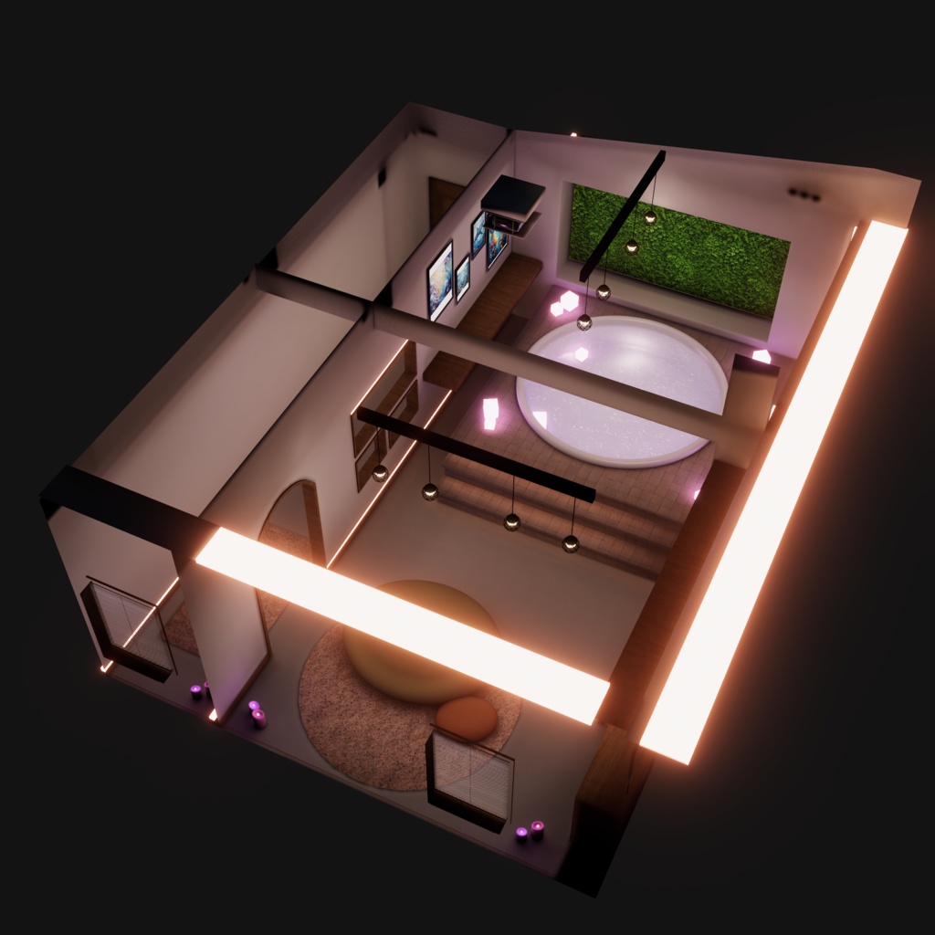 VRChatワールド「Lumilago(ルミラーゴ)」(デカいプロジェクターとプールがあるお部屋)